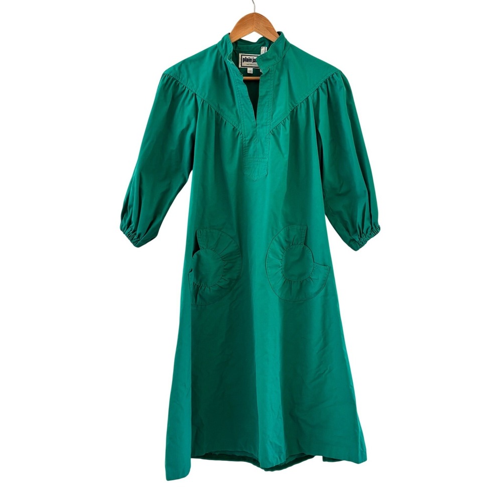 Vtg 60s Plain Jane San Francisco Dress Womens 11 Green Retro Mod Swing A Line